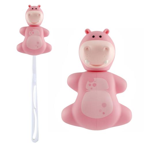 Pink Hippo Flipper Toothbrush Holder