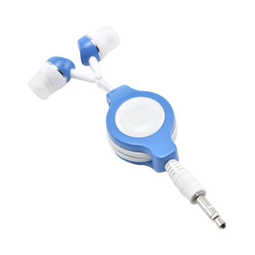 OEM Kinyo Universal Retractable Earbud Headset (3.5mm), KY-11003BLUE - Blue