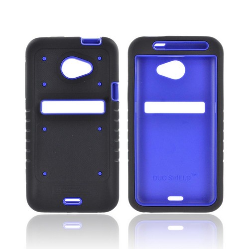 HTC EVO 4G LTE Duo Shield Silicone Over Hard Case w/ Screen Protector - Black/ Blue