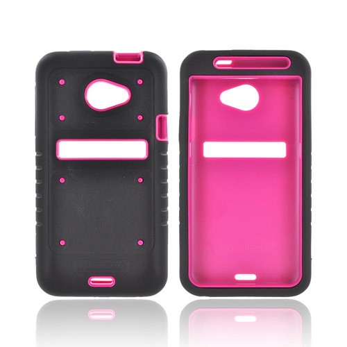 HTC EVO 4G LTE Duo Shield Silicone Over Hard Case w/ Screen Protector - Black/ Hot Pink