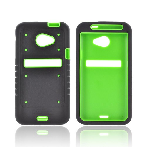 HTC EVO 4G LTE Duo Shield Silicone Over Hard Case w/ Screen Protector - Black/ Green