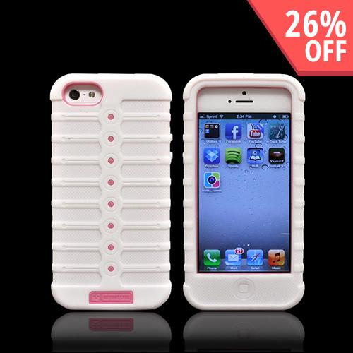 Apple iPhone 5 Duo Shield Silicone Over Hard Case w/ Screen Protector - White/ Pink