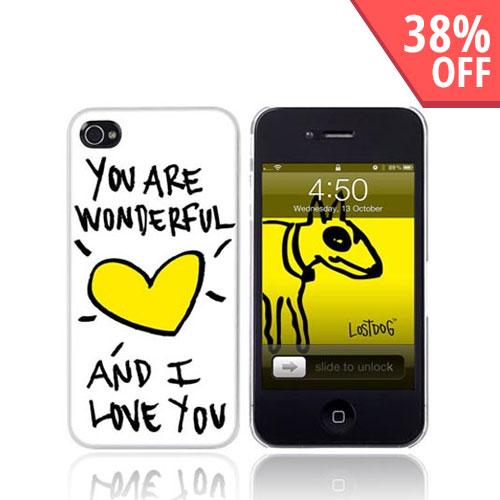 Original Lost Dog Apple iPhone 4 Hard Case w/ Screen Protector, 7369-LDPW - You Are Wonderful on White