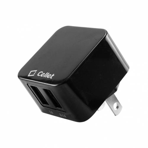 Cellet Black Home and Travel Compact Dual 1A & 2.1A USB Ports with 5Ft Micro USB Cord and 3.4FT 30 Pin Cord ( Works on Samsung Galaxy Tablets)