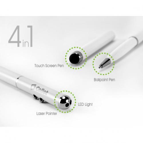 Cellet Black Stylus 4 in 1 Laser Pointer/LED Light/Pen for Touchscreen Devices