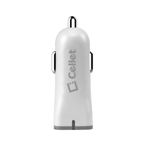 Cellet White High Power 2.4A Dual USB Port Car Charger with Micro USB Cable