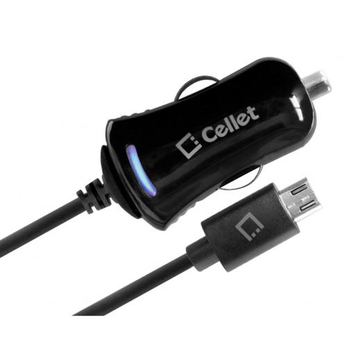 Cellet Black High Powered 2100mAh Micro USB Car Charger for Smartphones and Tablets