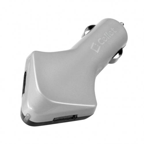 Cellet Black/Gray Super Fast 4200mAh Dual USB Port Car Charger - Perfect for Tablets!