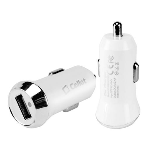 Cellet White 2400mAh (2.4 Amps) Rapid Mini USB Car Charger - Charges Tablets!