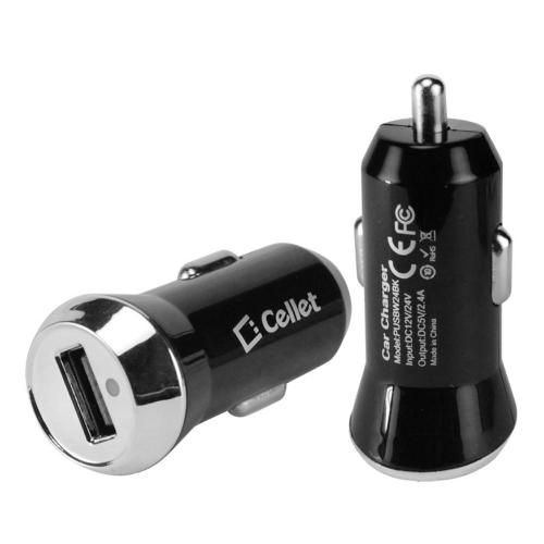 Cellet Black 2400mAh (2.4 Amps) Rapid Mini USB Car Charger - Charges Tablets!