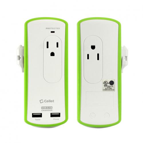 Cellet Compact 2 Outlet Surge Protector + Dual USB Ports Travel Charger