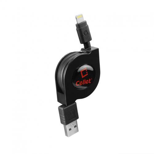 Cellet Black Retractable Lightning Compatible (Licensed by Apple, MFI Certified ) Charging Data Sync Cable