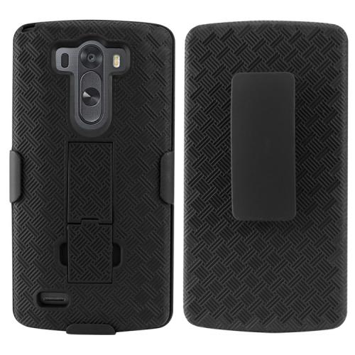 Cellet Black Shell + Holster + Kickstand Combo Case with Belt Clip for LG G3