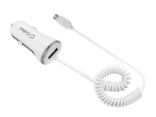 White High Powered 10 Watt (2.1 Amp) Micro USB Car Charger with USB Port