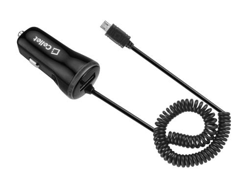 Black High Powered 10 Watt (2.1 Amp) Micro USB Car Charger with USB Port