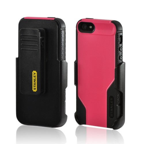 Hot Pink/ Black Rugged Hard Case on Silicone w/ Holster & Screen Protector OEM Incipio for Apple iPhone 5/5S Stanley Technician Series
