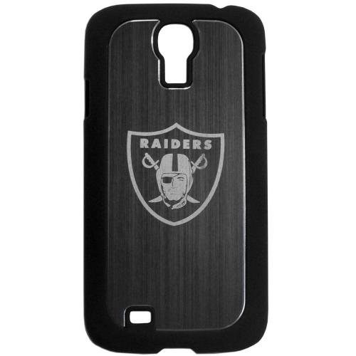 Oakland Raiders Black Rubberized Hard Tough Case w/ Etched Engraved Back for Samsung Galaxy S4 - NFL Licensed