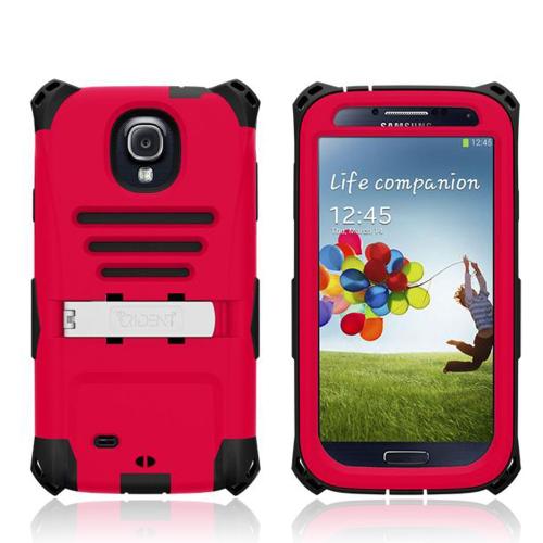 Trident Red/ Black Kraken AMS Series Hard Case Over Silicone w/ Screen Protector, Kickstand, & Belt-Clip for Samsung Galaxy S4
