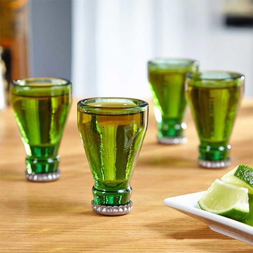 Barbuzzo Top Shots Recycled Beer Bottle Top Shot Glass Set of 4