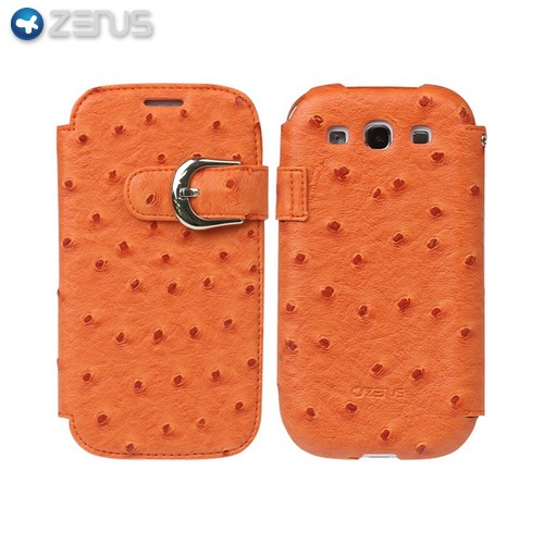 OEM Zenus Samsung Galaxy S3 Masstige Ostrich Leather Diary Case w/ ID Slots - Orange