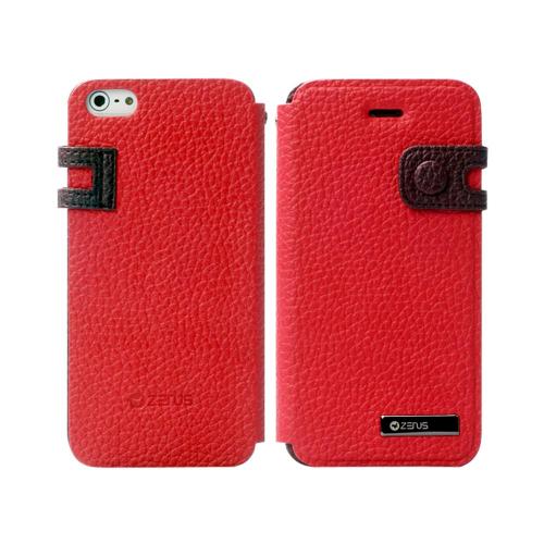 OEM Zenus Apple iPhone 5 Masstige Color Edge Leather Diary Case w/ ID Slots - Red/ Brown