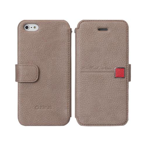 OEM Zenus Apple iPhone 5 Masstige Color Point Leather Diary Case w/ ID Slots - Gray/ Coral Pink