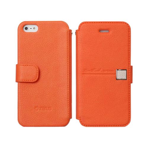 OEM Zenus Apple iPhone 5 Masstige Color Point Leather Diary Case w/ ID Slots - Orange/ Beige