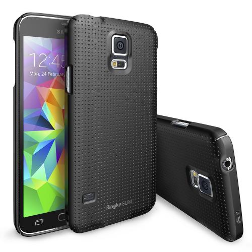 Dot Black Samsung Galaxy S5 SLIM Series Full Top and Buttom Coverage Premium Dual Coated Hard Cover Case w/ Free HD Film