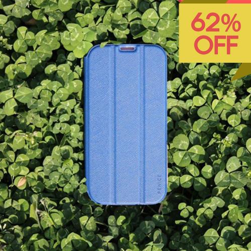 Fenice Dark Blue Creatto Series Premium Italian PU Leather Flip Diary Case w/ Magic Tape & Card Pocket for Samsung Galaxy S4