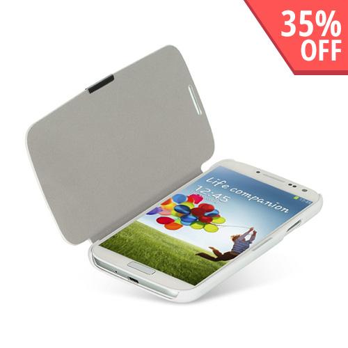 White Diary Hard Cover Flip Case w/ Sleeper Function for Samsung Galaxy S4