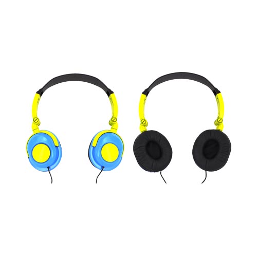 Original Xtreme Universal Foldable DJ Headphones w/ Ear Cushions (3.5mm), 99203 - Sky Blue/ Yellow