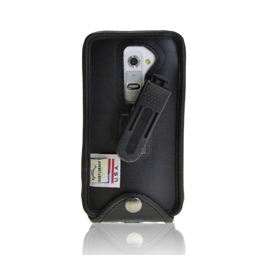 Black Turtleback Genuine Leather Pouch w/ Plastic Swivel Belt Clip for LG G2