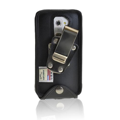 Black Turtleback Genuine Leather Pouch w/ Heavy Duty Steel Swivel Belt Clip for LG G2