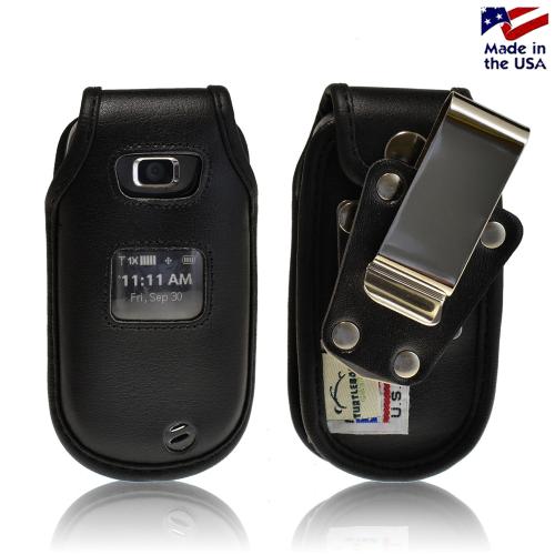 Black Turtleback Genuine Leather Pouch w/ Heavy Duty Steel Swivel Belt Clip for LG Revere