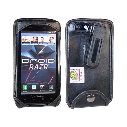 Original TurtleBack Premium Motorola Droid RAZR/ RAZR MAXX Leather Pouch w/ Swivel Belt Clip - Black
