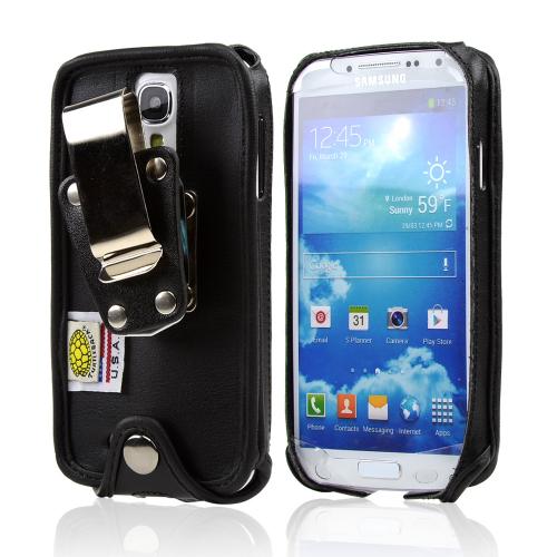 Black Turtleback Genuine Leather Pouch w/ Heavy Duty Steel Swivel Belt Clip for Samsung Galaxy S4