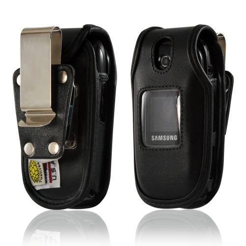 Turtleback Black Leather Pouch w/ Heavy Duty Steel Swivel Belt Clip for Samsung Gusto U360