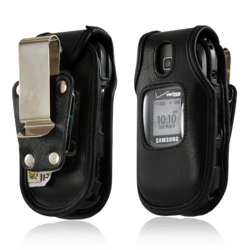 Turtleback Black Leather Pouch w/ Heavy Duty Steel Swivel Belt Clip for Samsung Gusto 2 U365