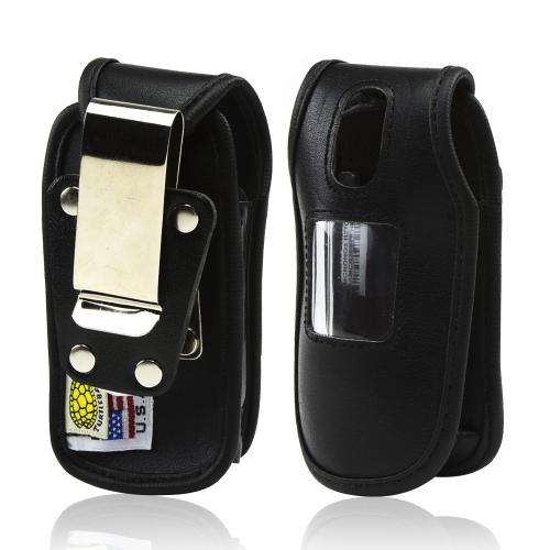 Black Turtleback Genuine Leather Pouch w/ Heavy Duty Steel Swivel Belt Clip for Samsung Crono 2 R270