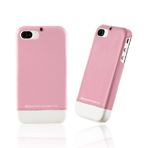 Original Zenus AT&T/ Verizon Apple iPhone 4, iPhone 4S Prestige Leather Bar Series Case, APIP4-PLLFD-PICA - Baby Pink/ White