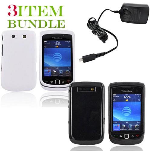 Blackberry Torch Bundle Package - White Hard Case, Silicone Case & Blackberry Travel Charger - (Essential Combo)