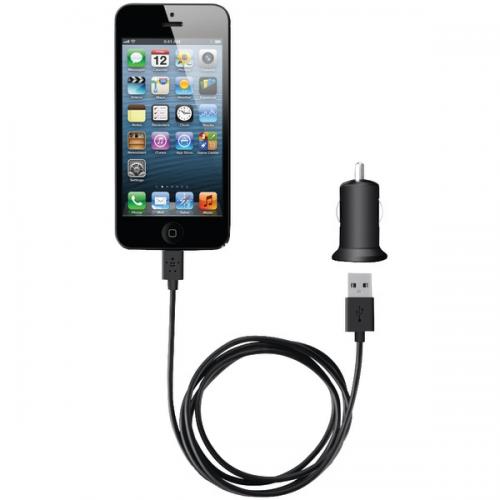 BELKIN F8J090bt04-BLK 2.1-Amp Micro Car Charger Bundle with Lightning Compatible Cable, 4ft
