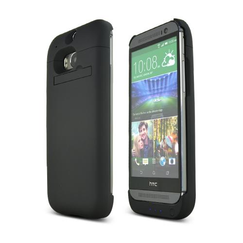 Black Rubberized Hard Charging Case w/ Kickstand for HTC One (M8) - 3200 mAh