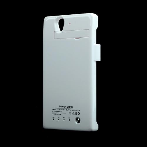 White Glossy Hard Charging Case w/ Kickstand for Sony Xperia Z (2800 mAh)
