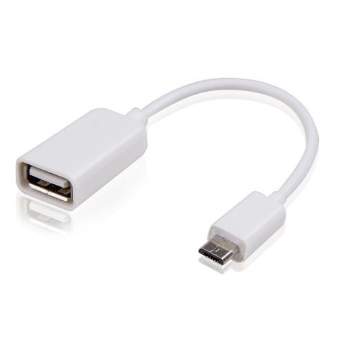 White USB A 2.0 Female to Micro USB B Male On-The-Go Adapter Data Cable