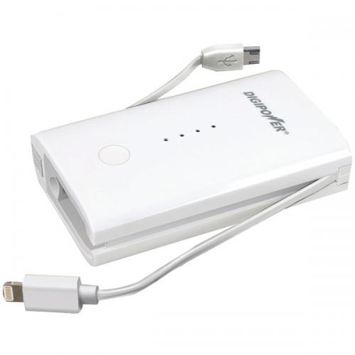 DIGIPOWER JS-IPL5-W 5,000mAh Battery Pack with Built-in Micro USB & Apple(R) Lightning(TM) Cables