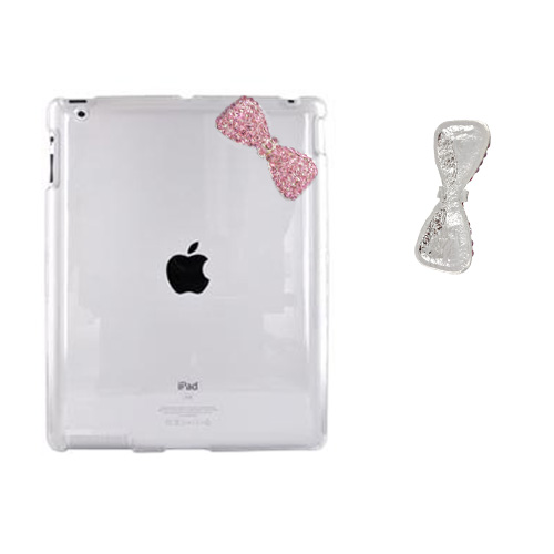 Apple iPad 2 Clear Hard Case w/ Pink Bling Bow
