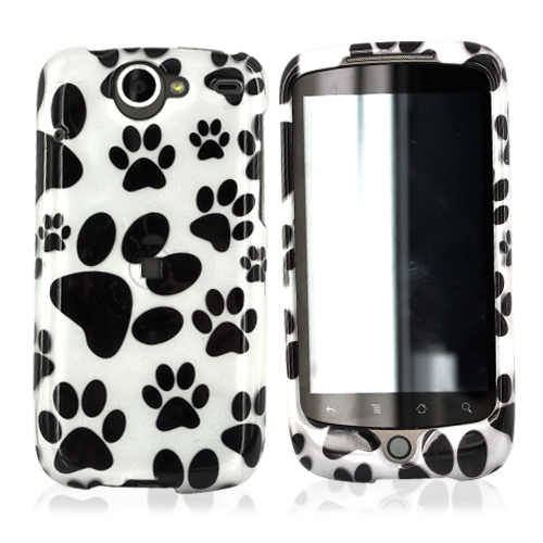 Google Nexus One Hard Case - Black Dog Paw Design on White