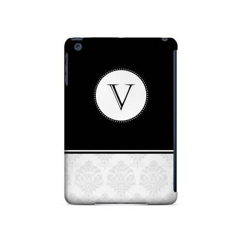 Black V w/ White Damask Design - Geeks Designer Line Monogram Series Hard Case for Apple iPad Mini