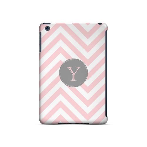 Gray Button Y on Pale Pink Zig Zags - Geeks Designer Line Monogram Series Hard Case for Apple iPad Mini